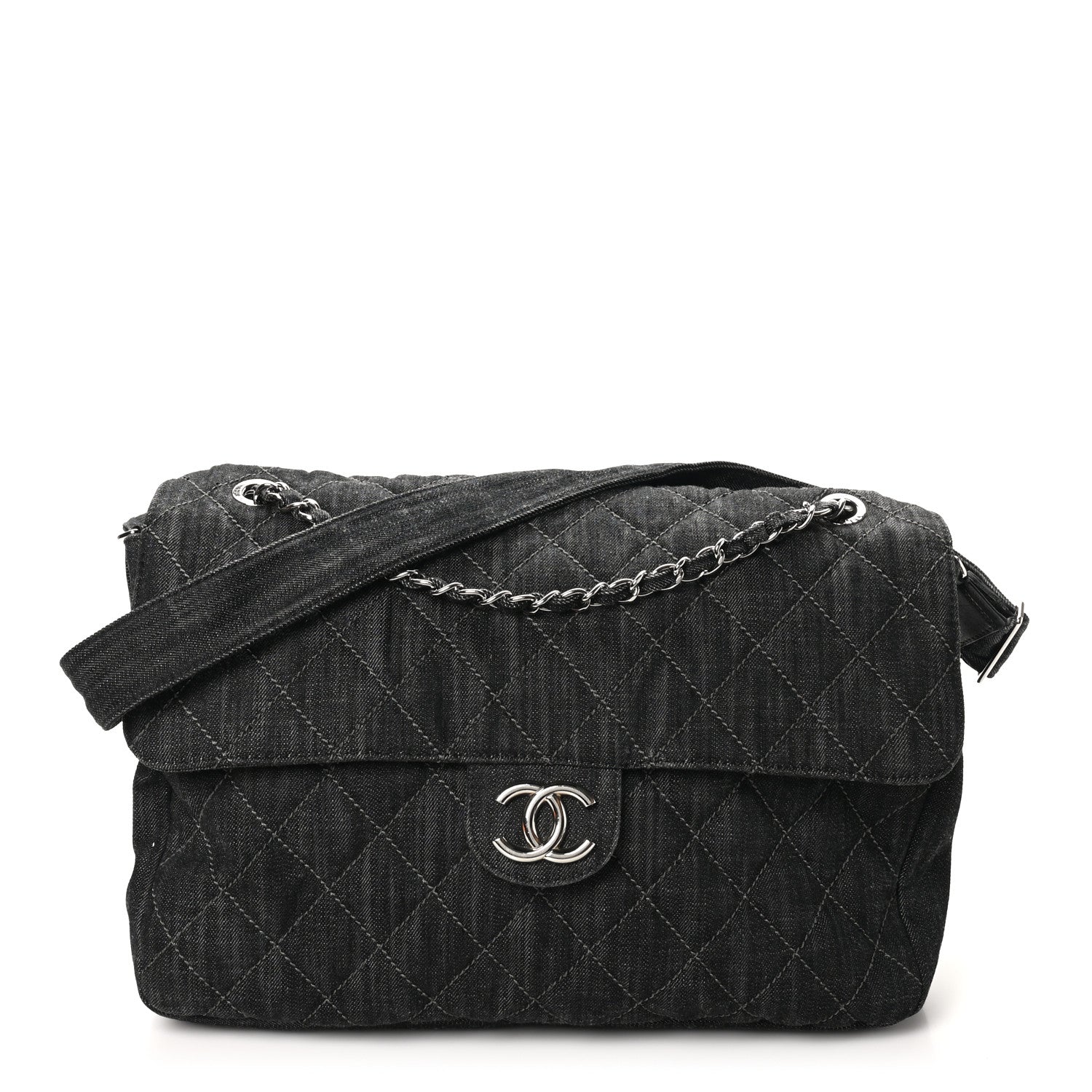 Chanel Denim Quilted Stretch Spirit Messenger Bag Dark Blue 1 of 12