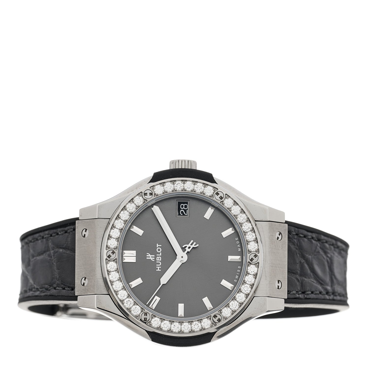 Hublot Titanium Alligator Diamond Bezel 33mm Classic Fusion Automatic Watch Grey 581.NX.7071.LR.1104 2 of 5