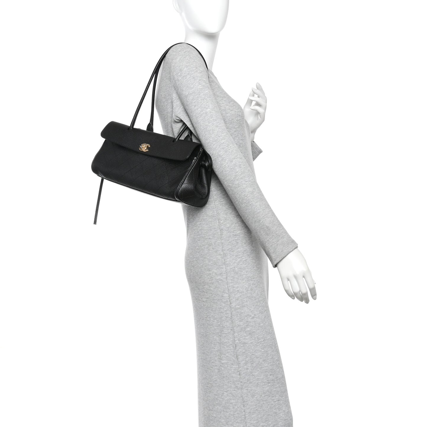 Grained Calfskin Stitched Urban Essentials Small Shopping Bag Black
