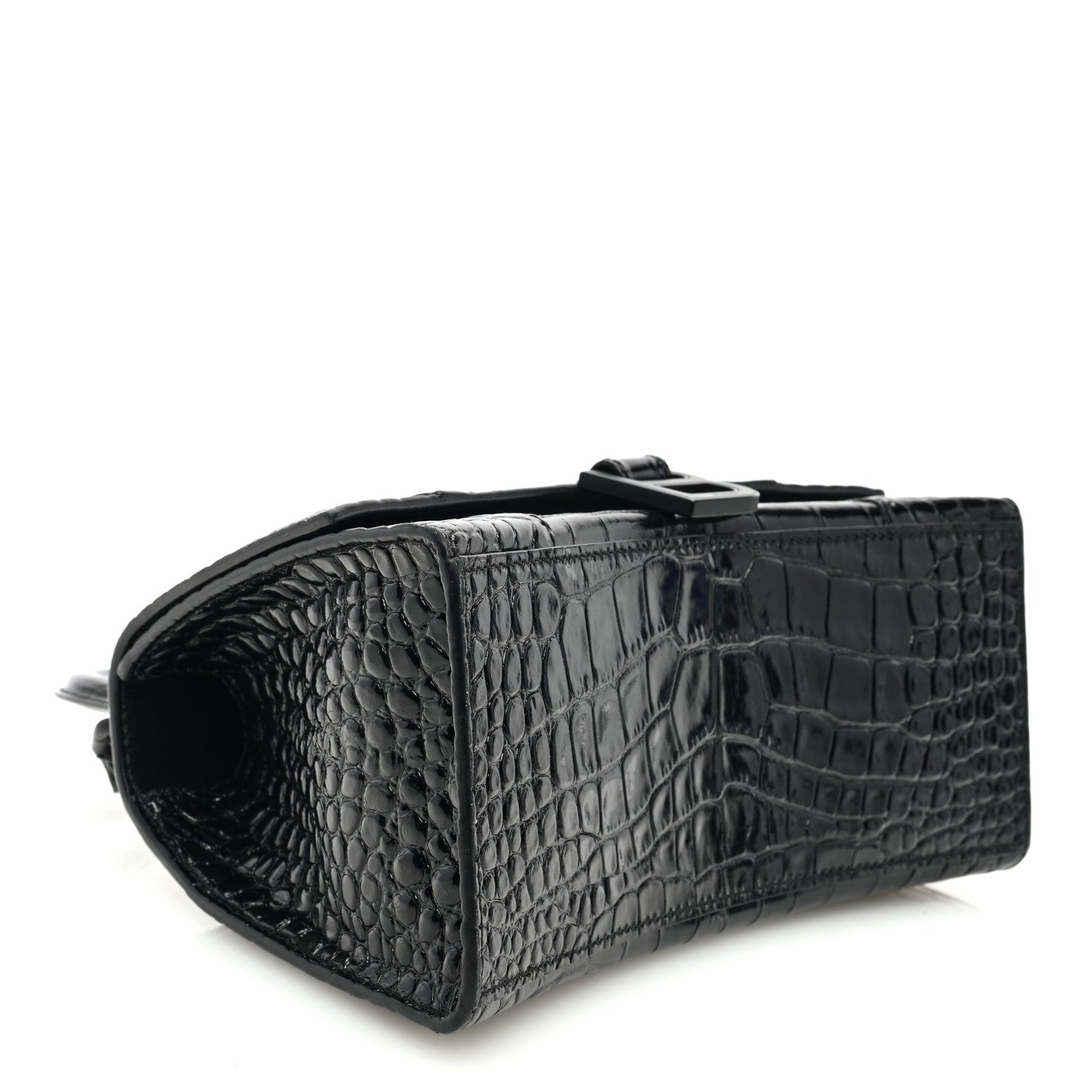 Balenciaga Shiny Calfskin Monochrome Crocodile Embossed Small Hourglass Top Handle Bag Black 4 of 10