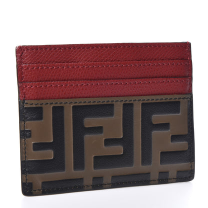 Fendi Vitello Cruise Bi-Color FF 1974 Embossed Card Holder Maya Black Fragola 2 of 8