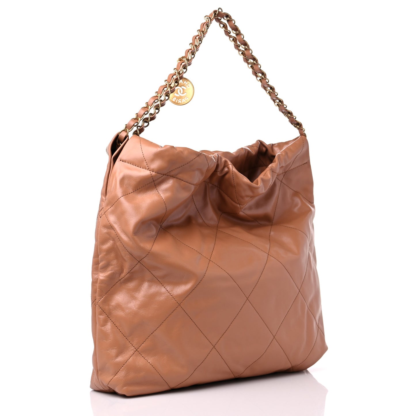 Shiny Calfskin Quilted Chanel 22 Camel