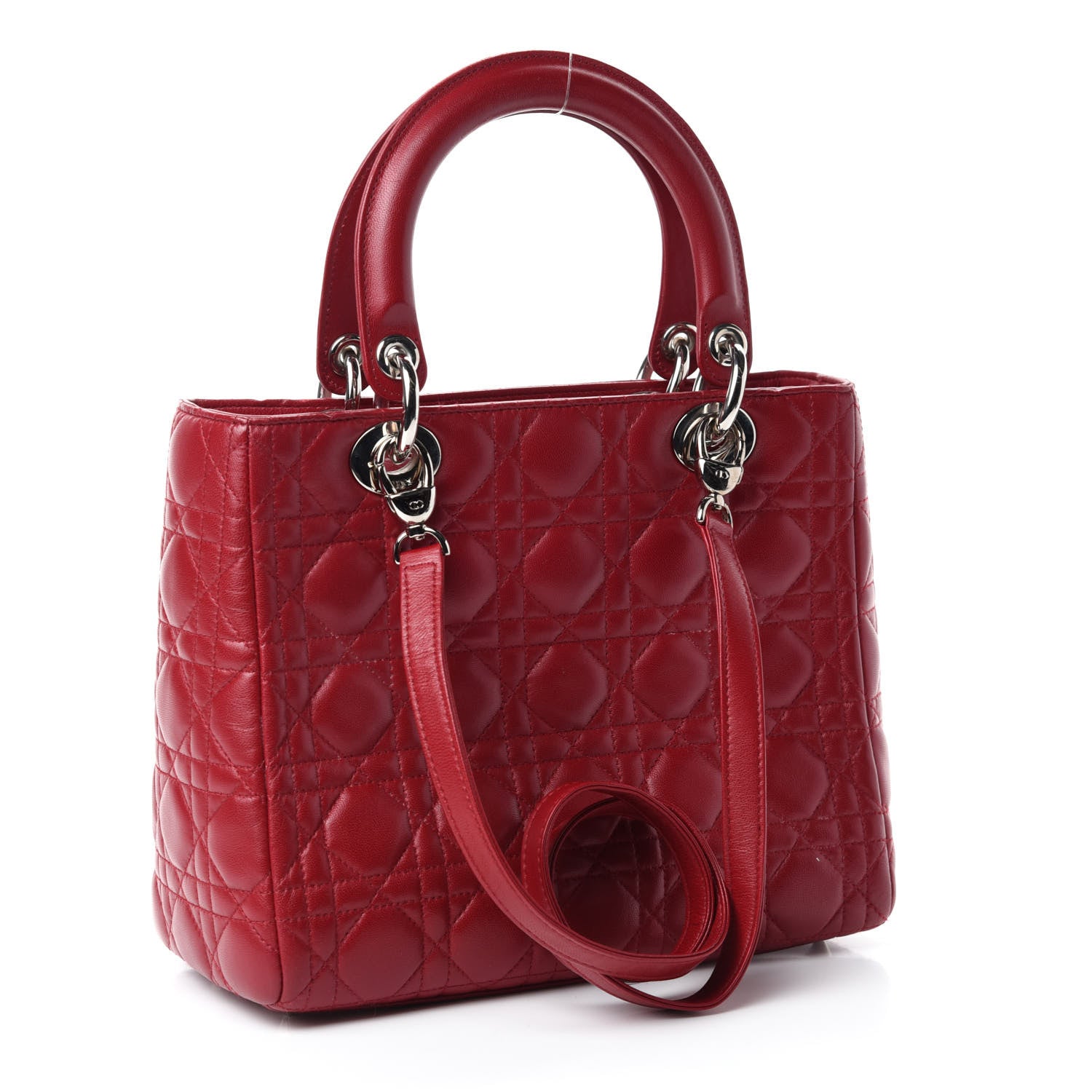 Christian Dior Lambskin Cannage Medium Lady Dior Red 3 of 11