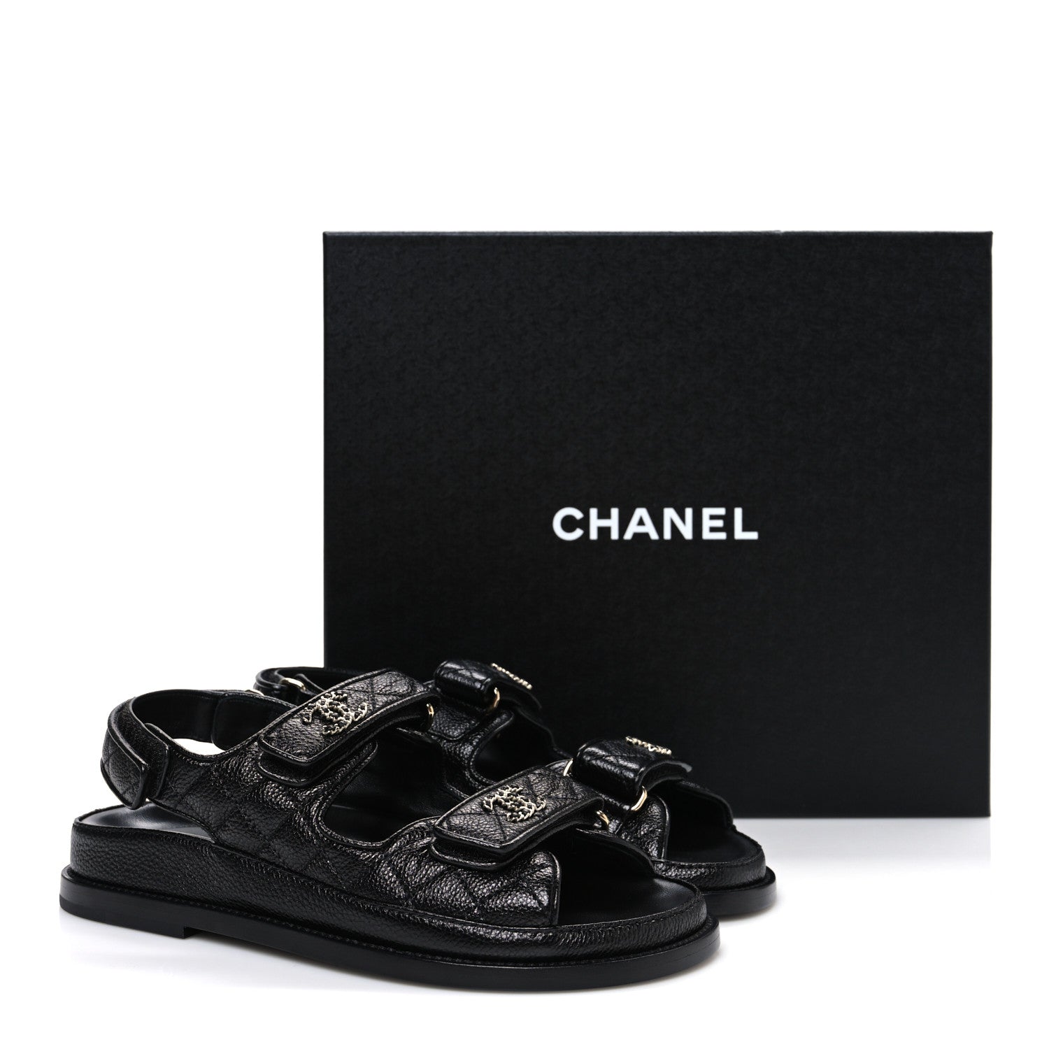 Chanel Grained Calfskin Velcro Dad Sandals 37 Black 11 of 11