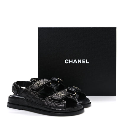 Chanel Grained Calfskin Velcro Dad Sandals 37 Black 11 of 11