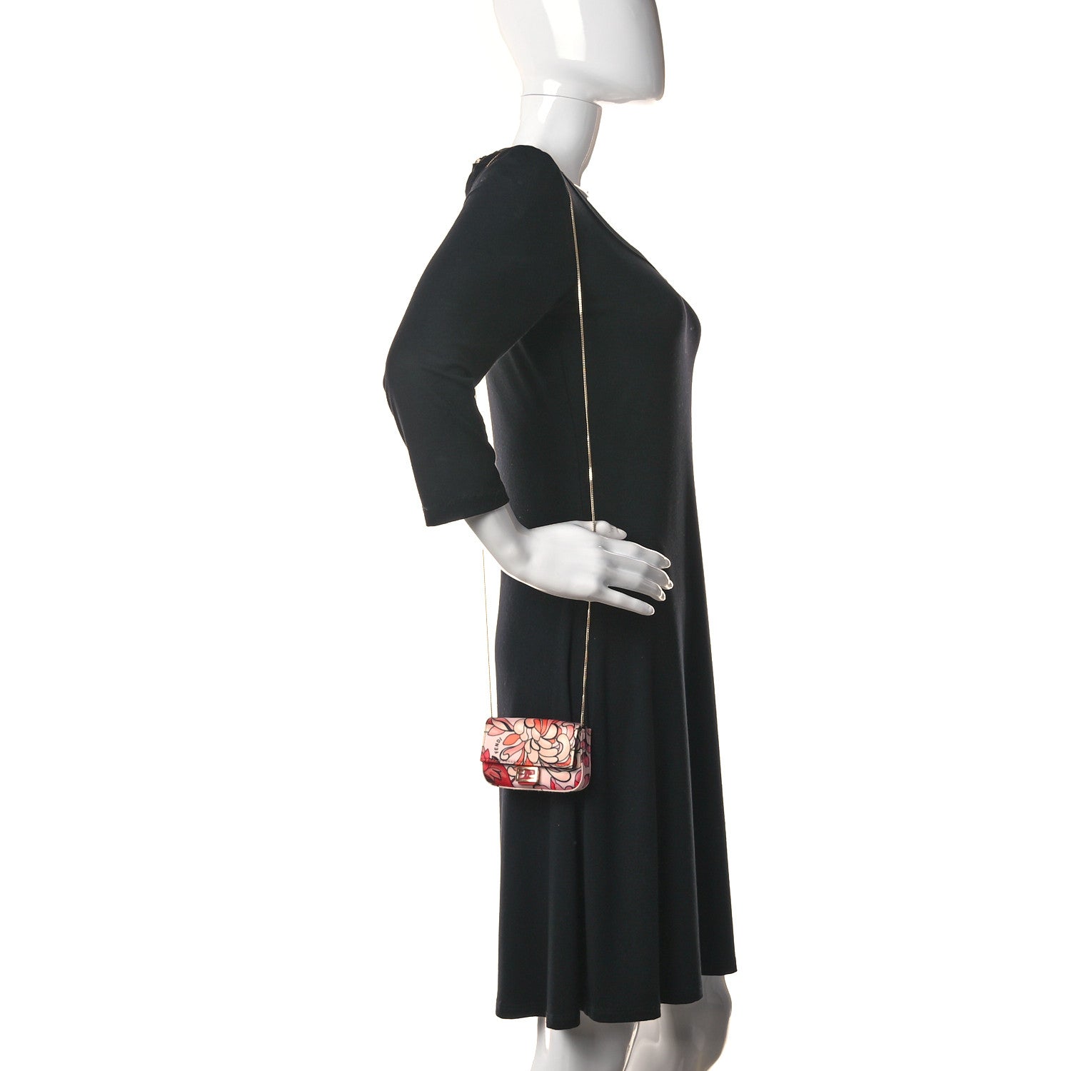 Fendi Stretch Satin Vitello Grace Floral Print Nano Baguette Charm Rose Multicolor Rosso Cardinale 2 of 6