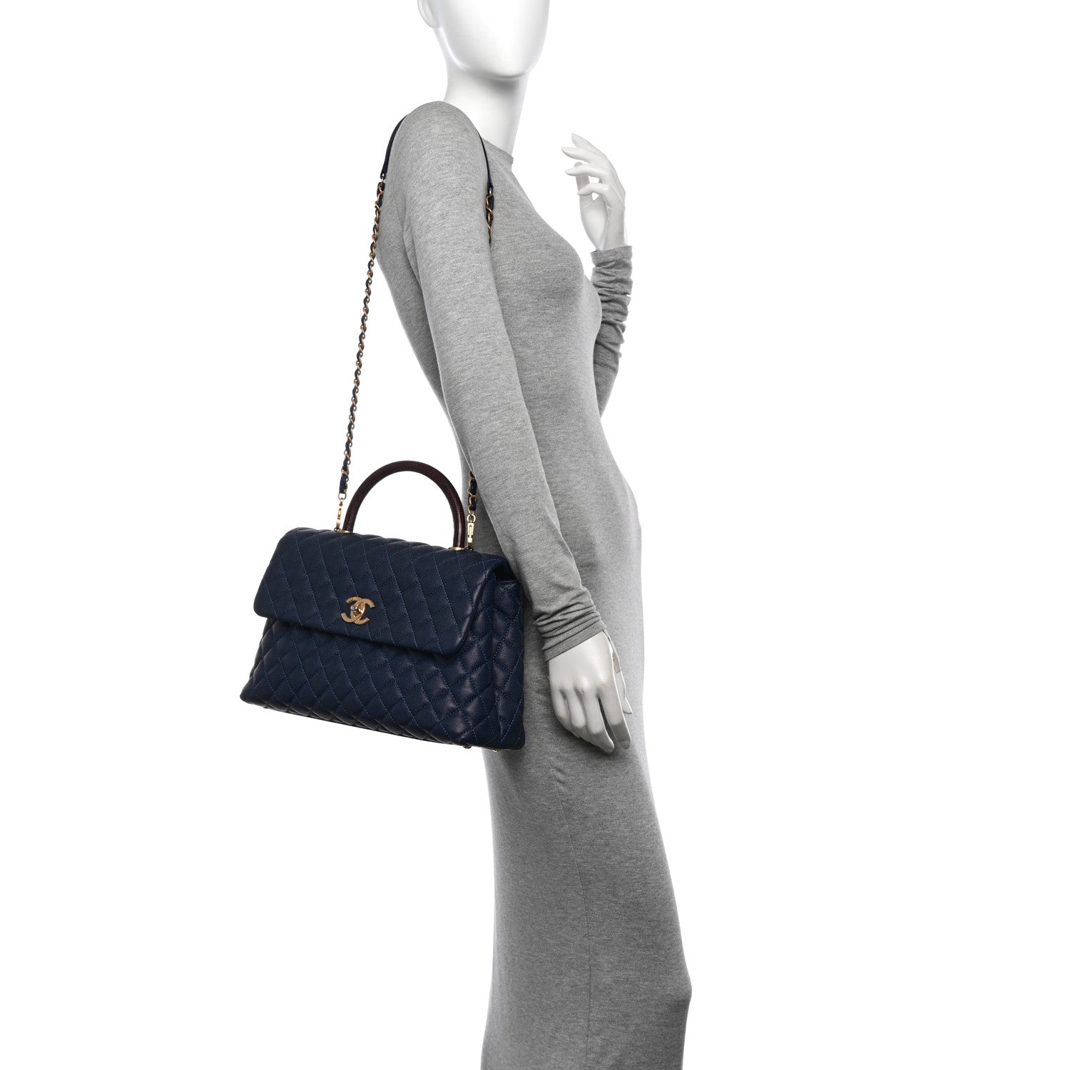 Chanel Caviar Lizard Quilted Medium Coco Handle Flap Navy 2 of 12