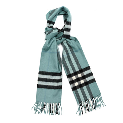Burberry Cashmere Giant Check Fringe Scarf Aqua 1 of 3