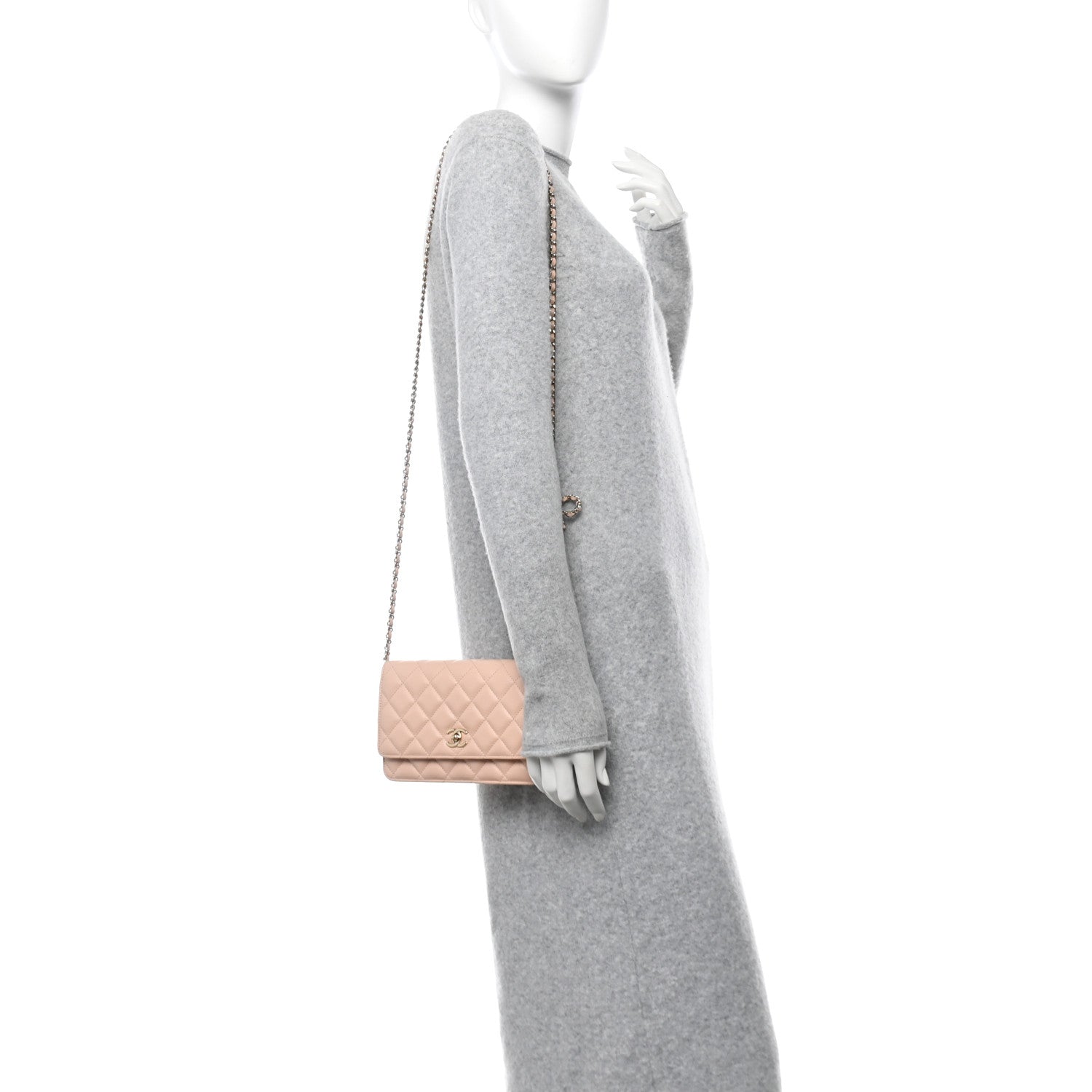 Chanel Caviar Quilted Bow Wallet On Chain WOC Light Beige 2 of 11