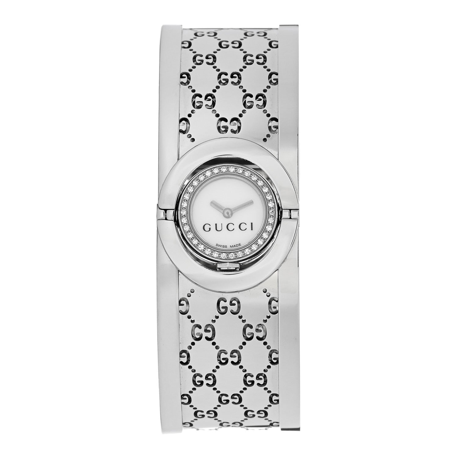 Gucci Stainless Steel Diamond Bezel Mother of Pearl 23mm Twirl Quartz Watch 1 of 5
