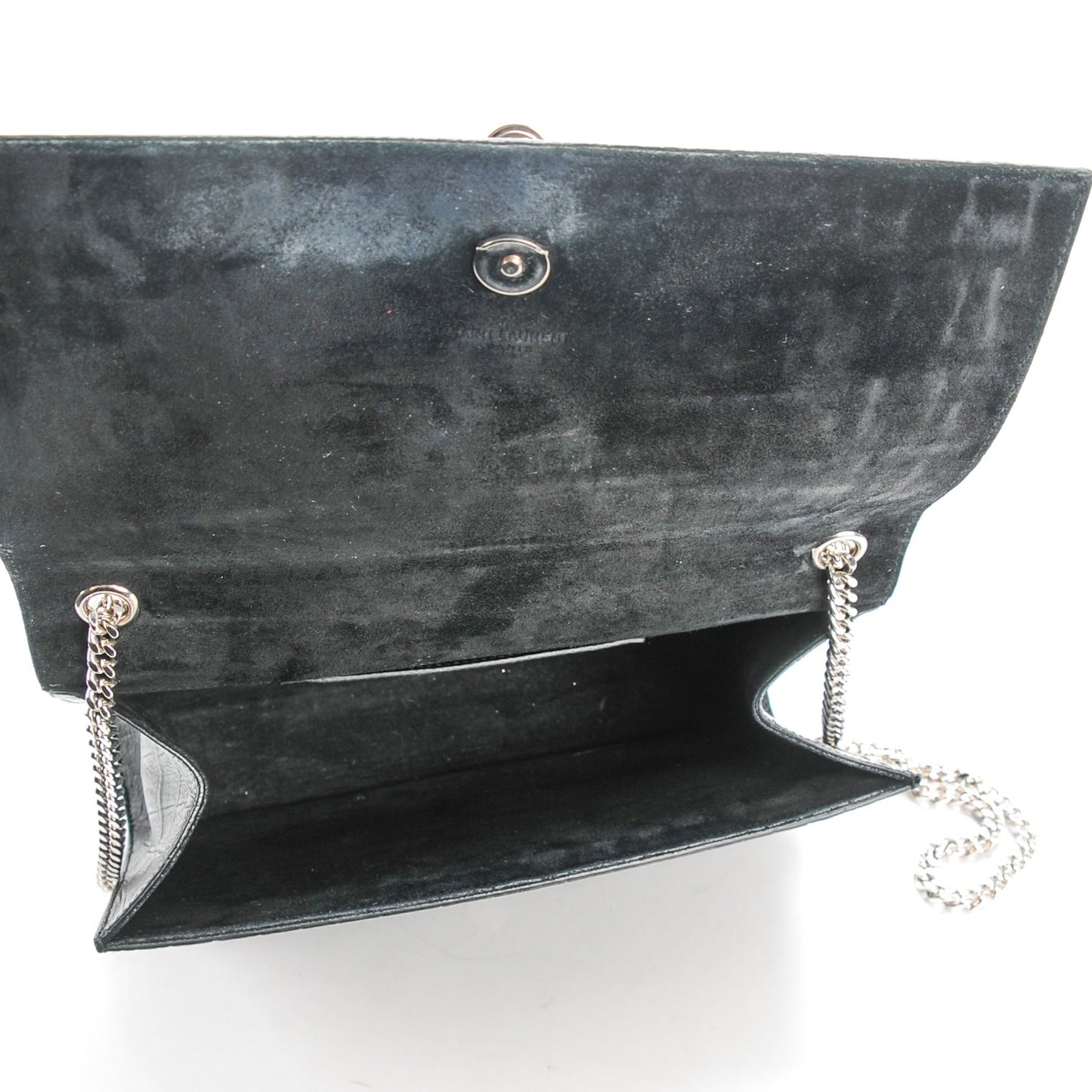 Calfskin Crocodile Embossed Medium Classic Monogram Kate Tassel Satchel Black