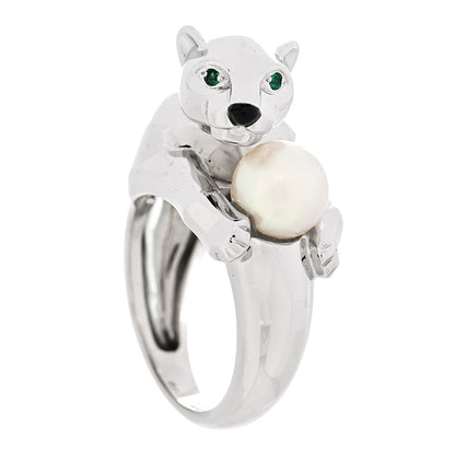 Cartier 18K White Gold Pearl Black Onyx Emerald Panthere De Cartier Ring 51 5.75 1 of 6