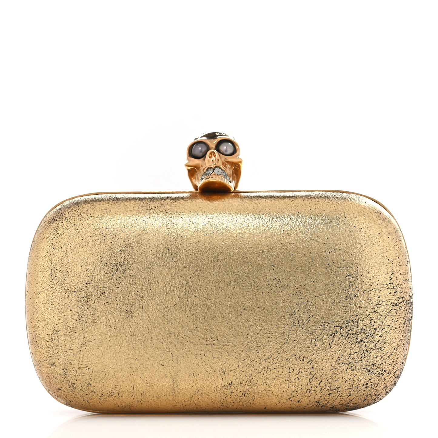 Metallic Nappa Skull Box Clutch Gold