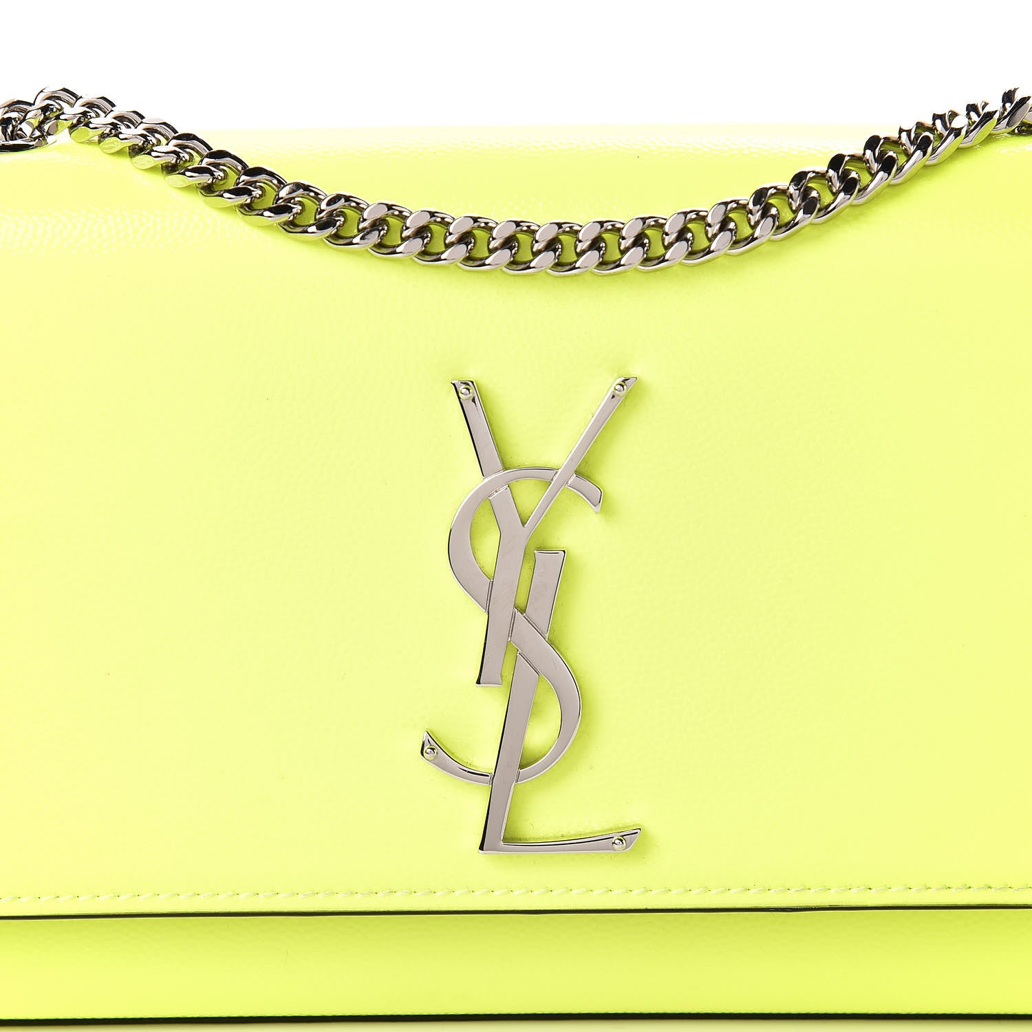 Saint Laurent Patent Grain de Poudre Small Monogram Kate Satchel Neon Yellow 10 of 13