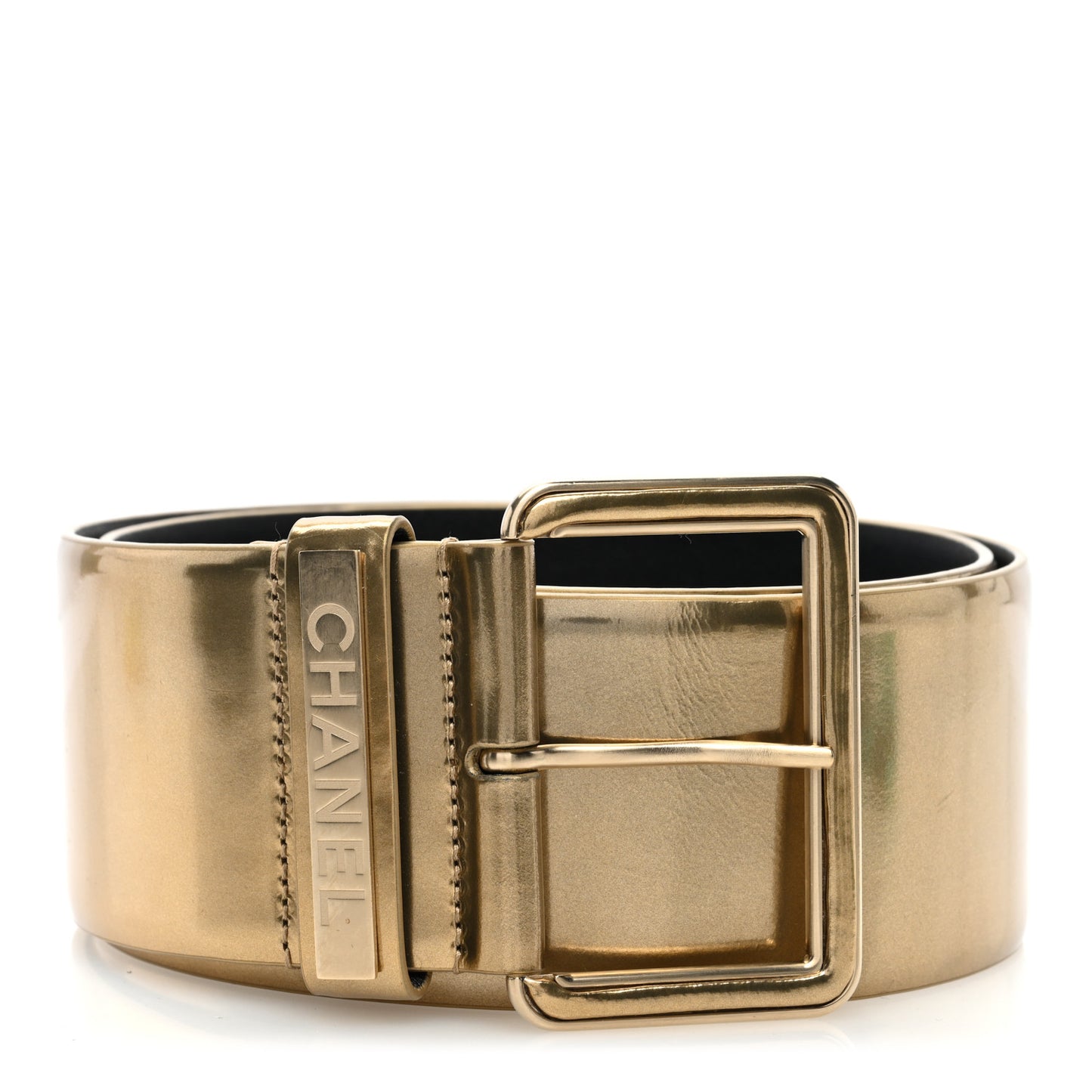 Metallic Calfskin Logo Belt 85 34 Gold