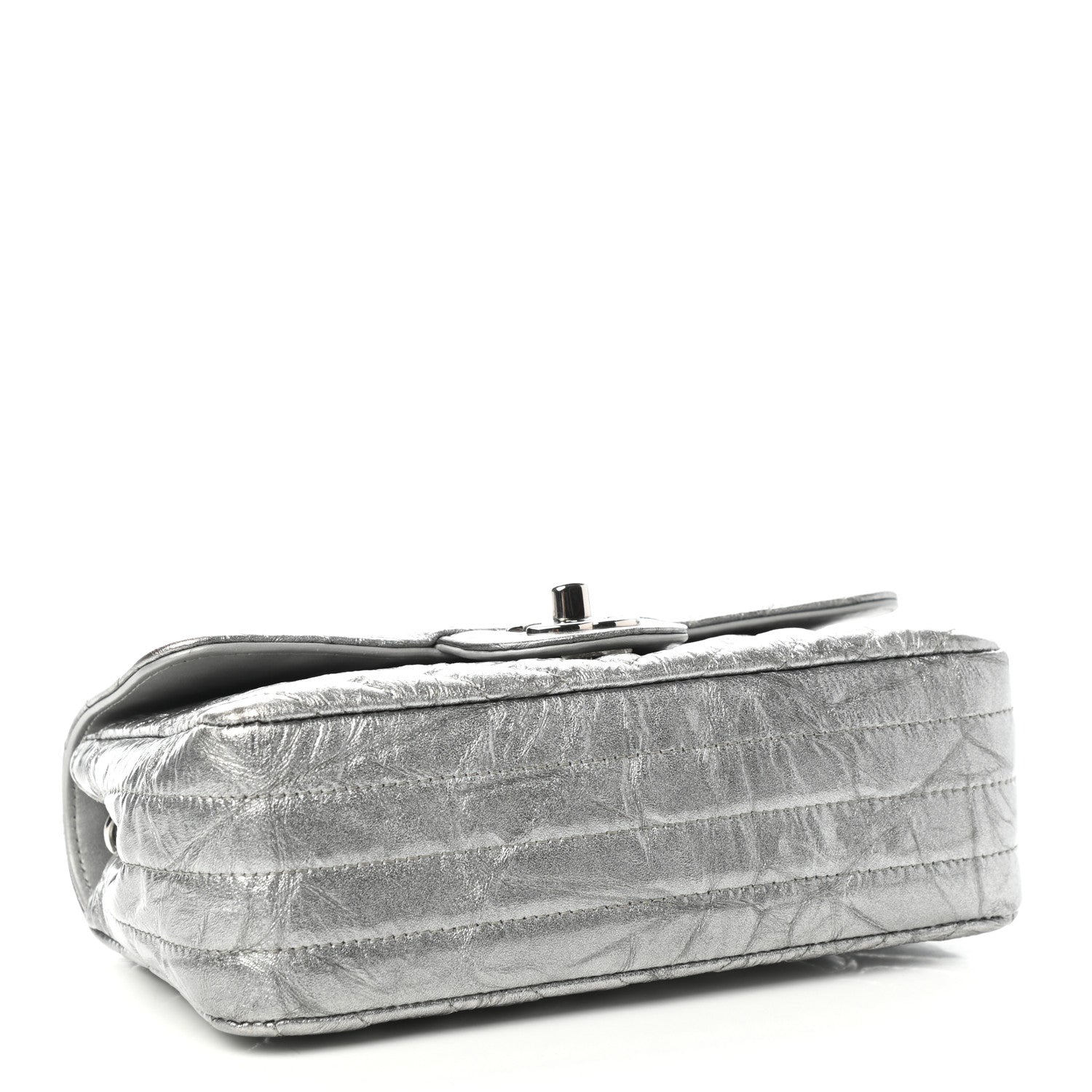 Chanel Patent Metallic Crumpled Calfskin Chevron Quilted Mini Rectangular Flap Silver 5 of 11