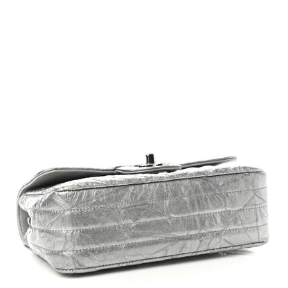 Chanel Patent Metallic Crumpled Calfskin Chevron Quilted Mini Rectangular Flap Silver 5 of 11