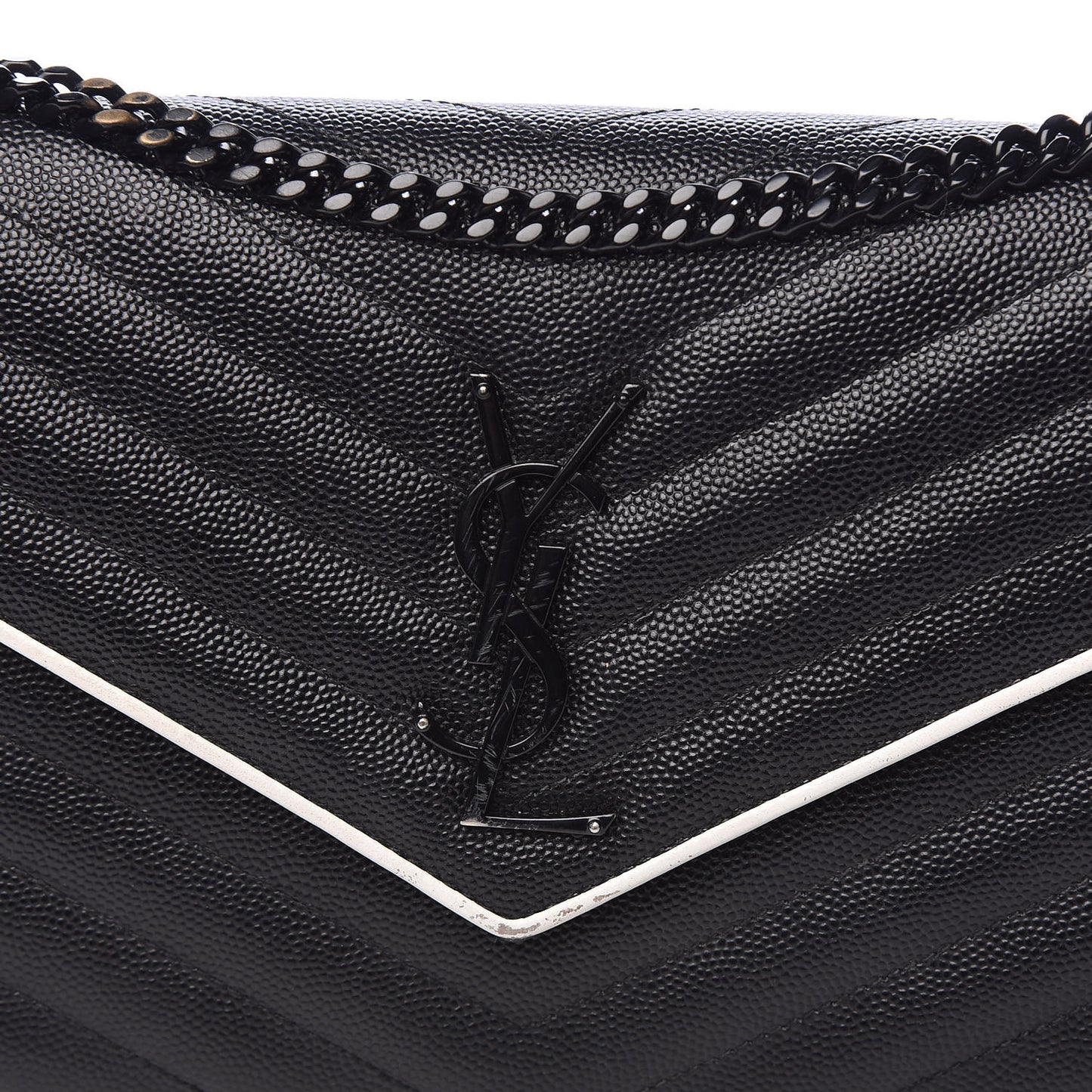 Grain De Poudre Matelasse Chevron Monogram Chain Wallet Black White