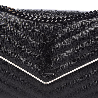 Saint Laurent Grain De Poudre Matelasse Chevron Monogram Chain Wallet Black White 10 of 16