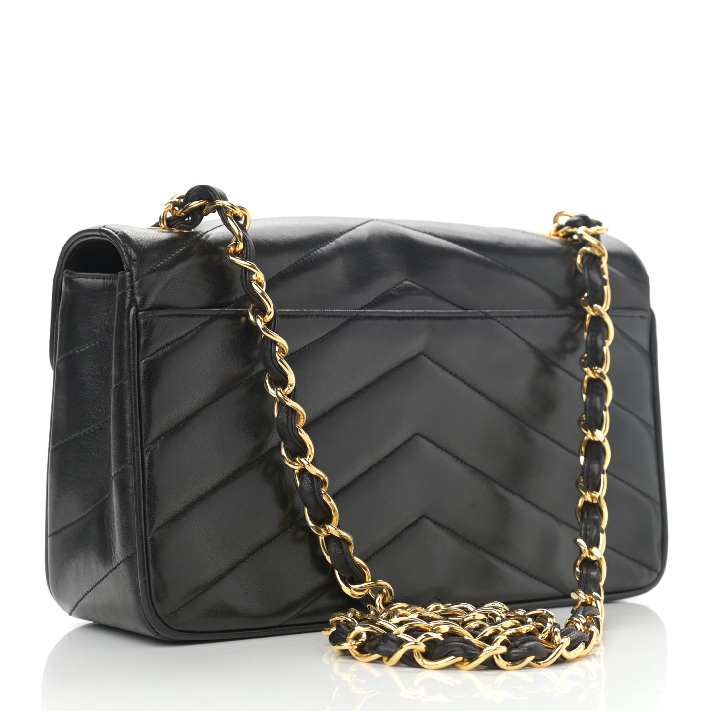 Lambskin Chevron Medium Flap Bag Black