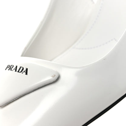 Prada Spazzolato Triangle Logo Pointed Toe 75mm Slingback Pumps 38 White 11 of 13