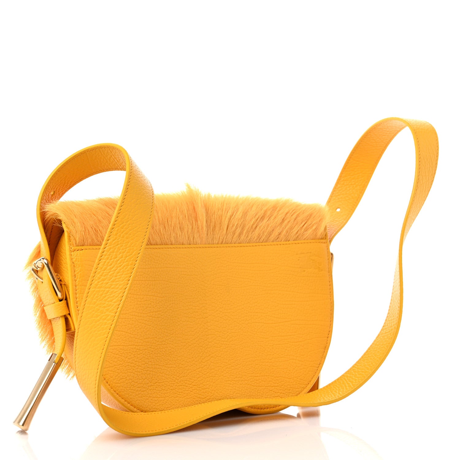 Burberry Calfskin Goat Fur Chess Satchel Bag Mimosa 3 of 10