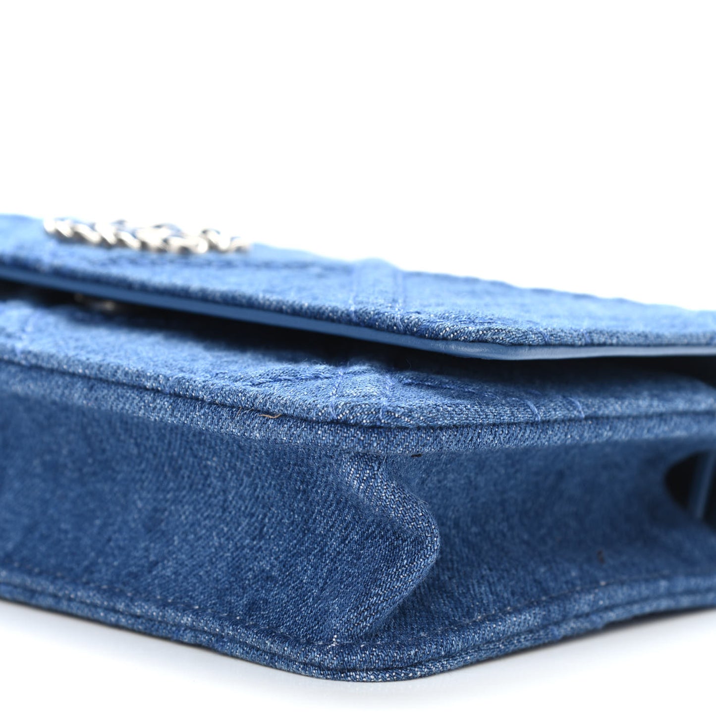 Denim Quilted Chanel 19 Wallet On Chain WOC Blue