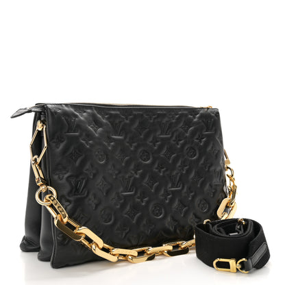 Louis Vuitton Lambskin Embossed Monogram Coussin MM Black 3 of 12