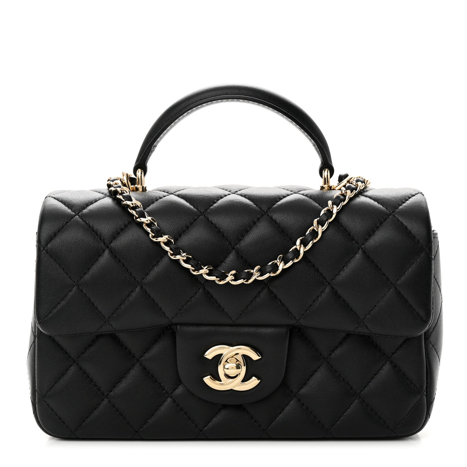 Chanel Lambskin Quilted Mini Top Handle Rectangular Flap Black 1 of 11