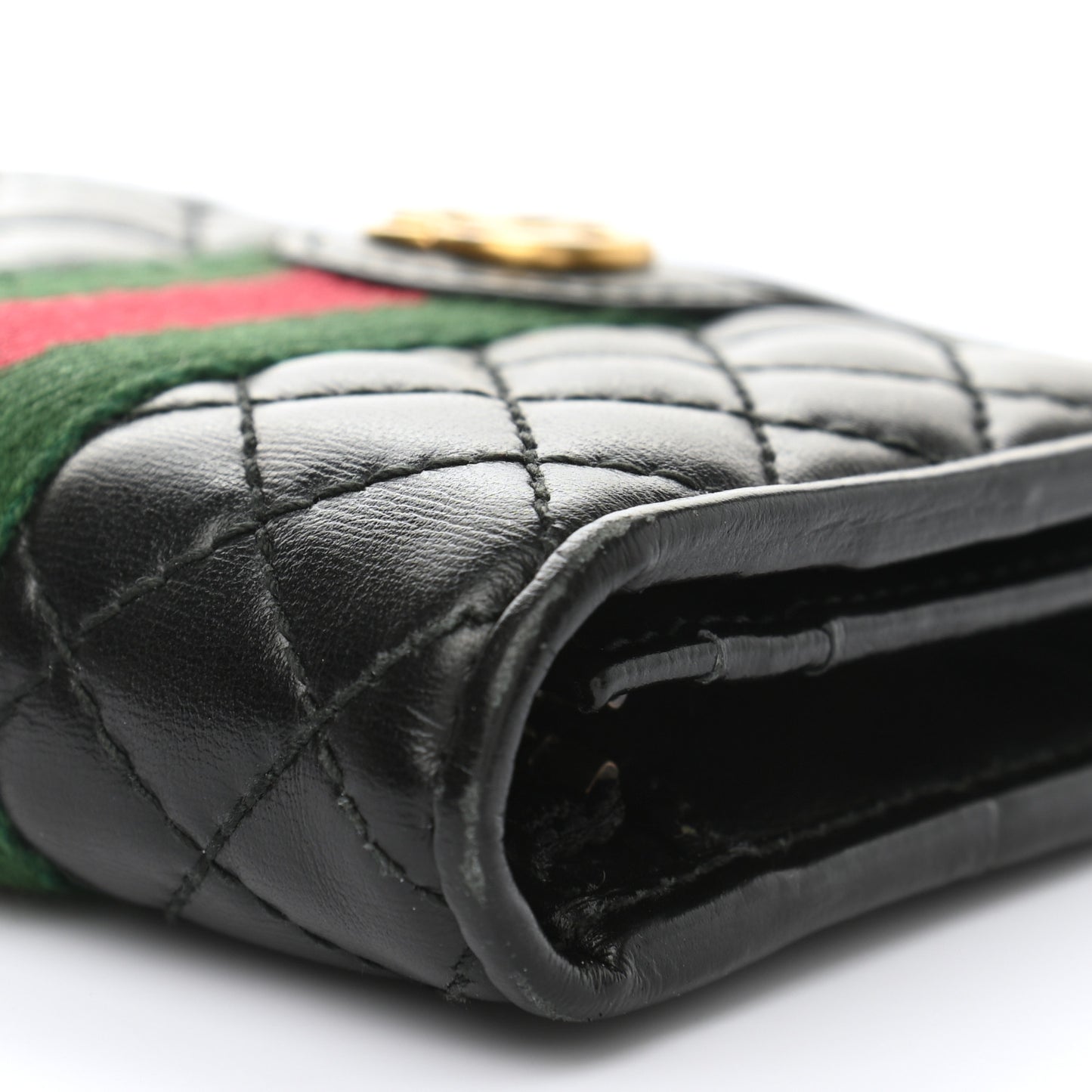Calfskin Web Trapuntata GG Marmont Card Case Wallet Black