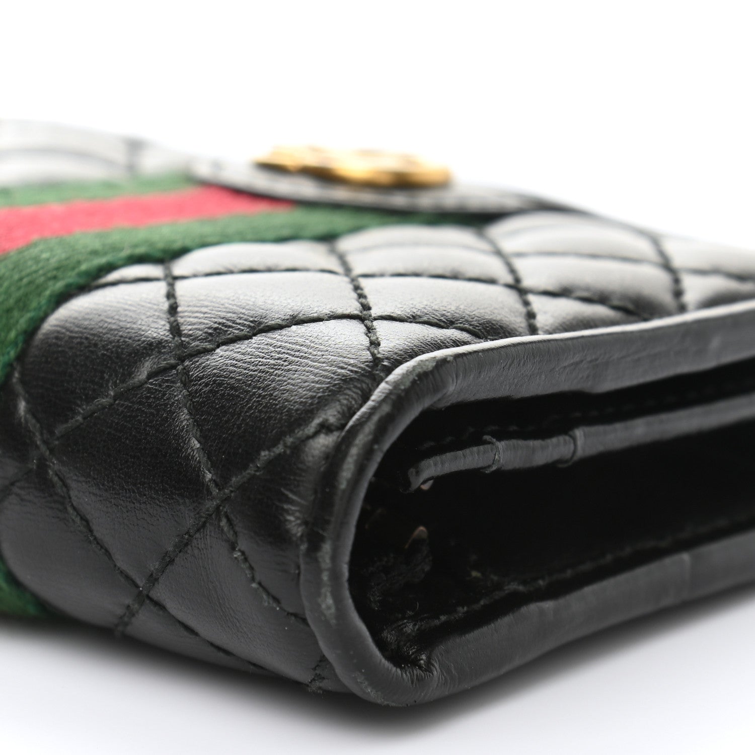 Gucci Calfskin Web Trapuntata GG Marmont Card Case Wallet Black 11 of 11