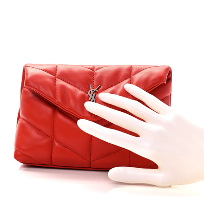 Saint Laurent Lambskin Monogram Loulou Puffer Pouch Clutch Coral 3 of 10