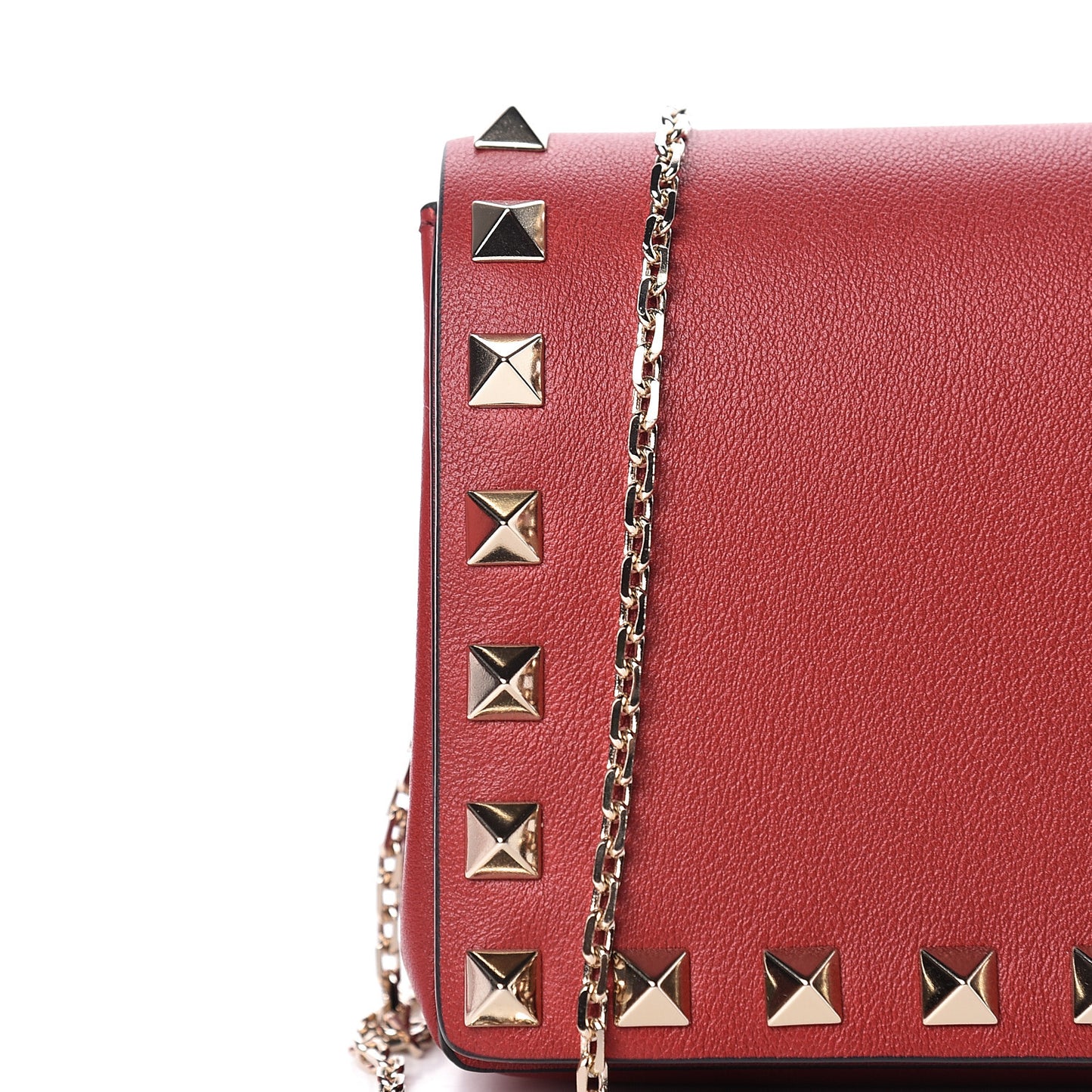 Vitello Small Rockstud Chain Flap Crossbody Bag Red