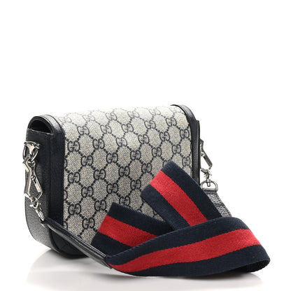 Gucci GG Supreme Monogram Textured Dollar Calfskin Web Mini Horsebit 1955 Shoulder Bag Beige Blue 3 of 10