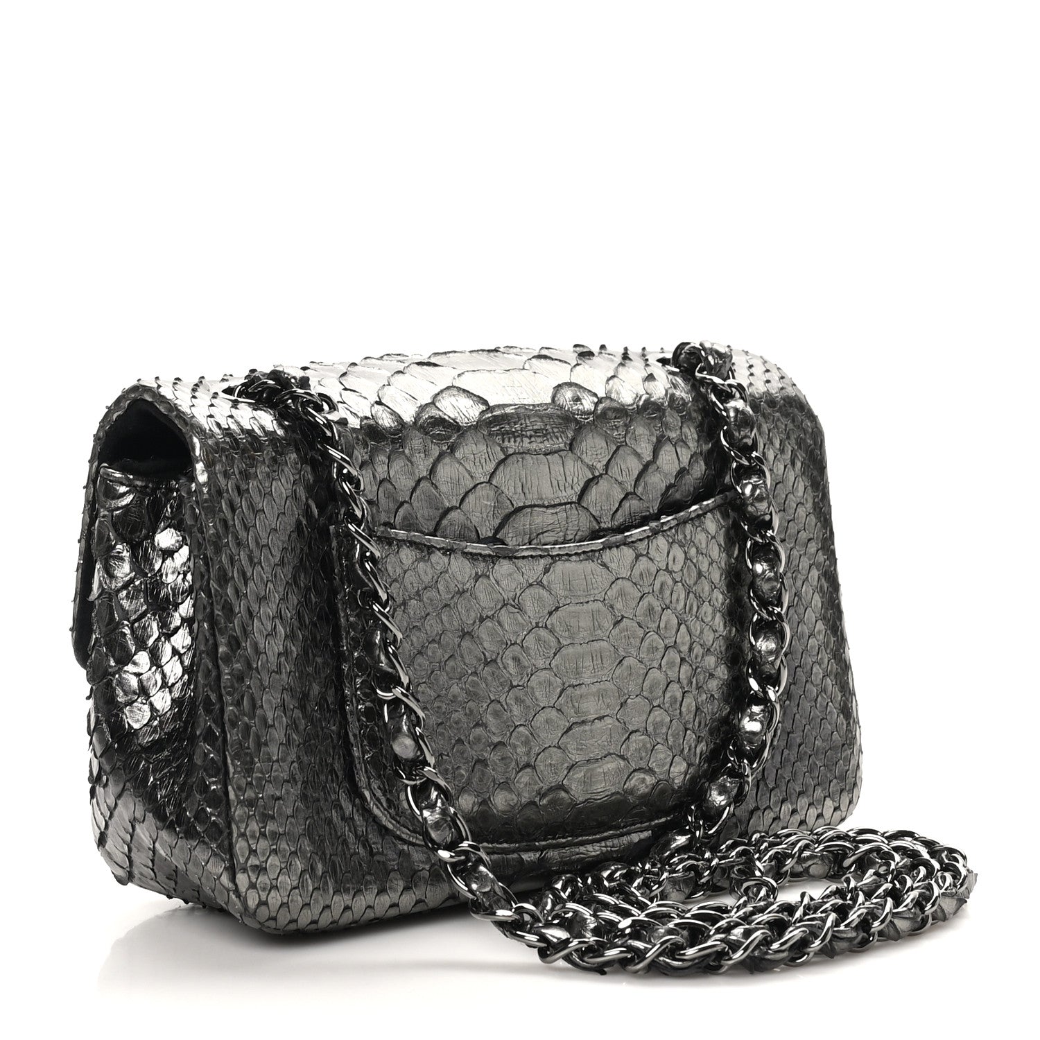 Chanel Metallic Snakeskin Mini Rectangular Flap Dark Silver 3 of 10