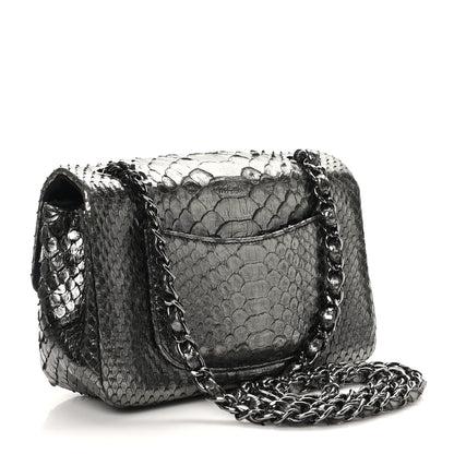 Chanel Metallic Snakeskin Mini Rectangular Flap Dark Silver 3 of 10