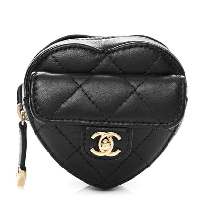 Chanel Lambskin Quilted CC In Love Heart Zipped Arm Coin Purse Black 1 of 7
