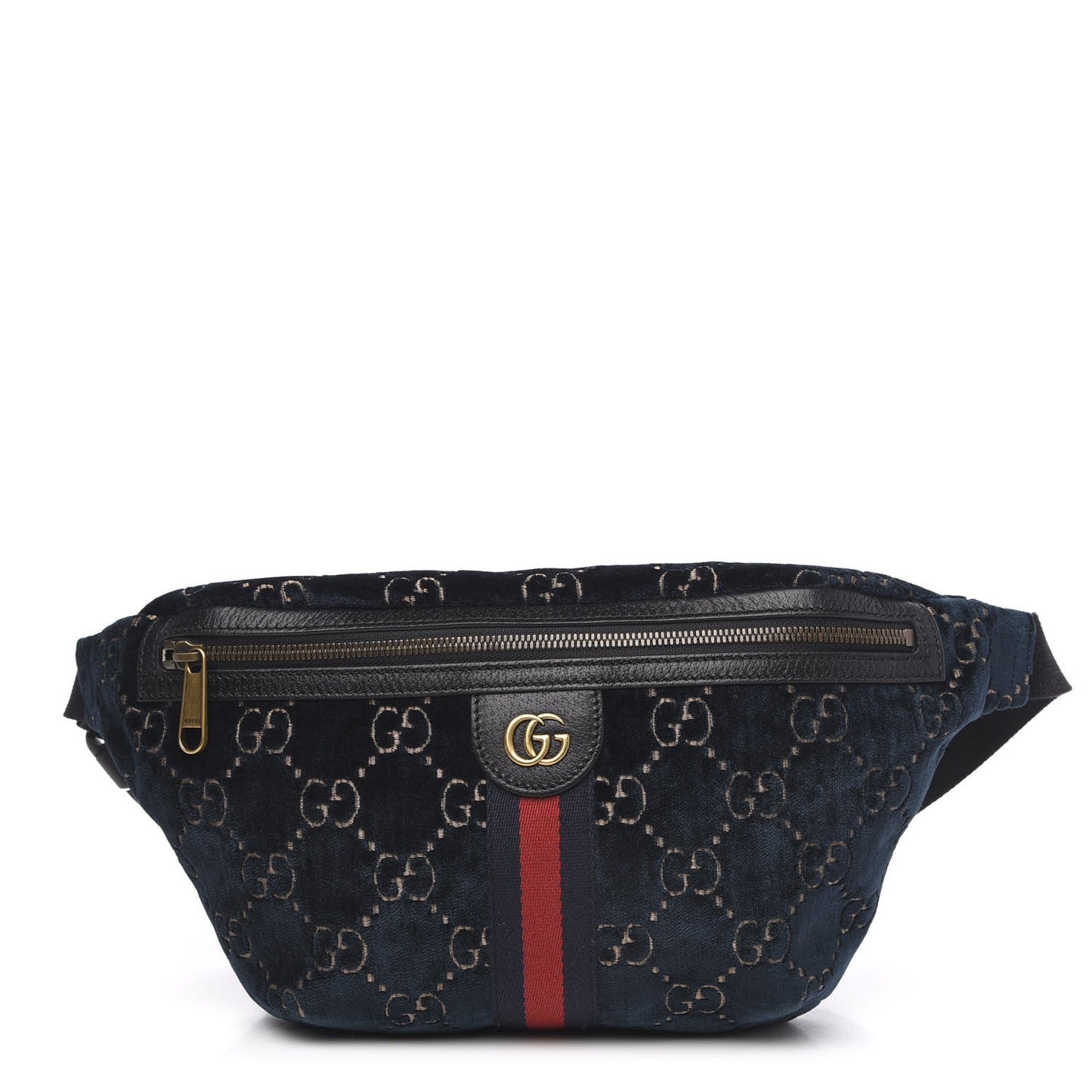 Velvet GG Monogram Web Belt Bag Blue Beige