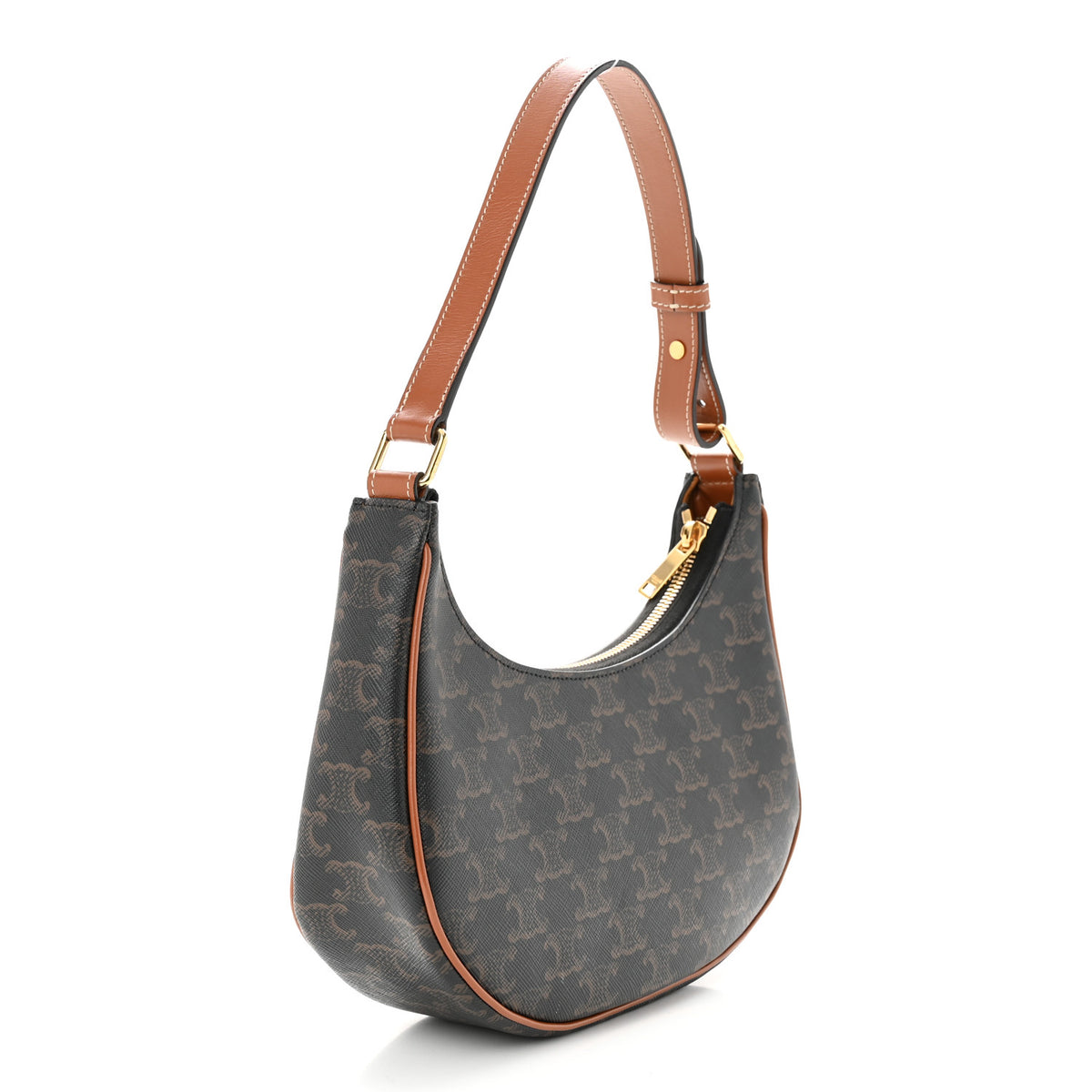 Celine Triomphe Canvas Calfskin Ava Shoulder Bag Tan 3 of 11