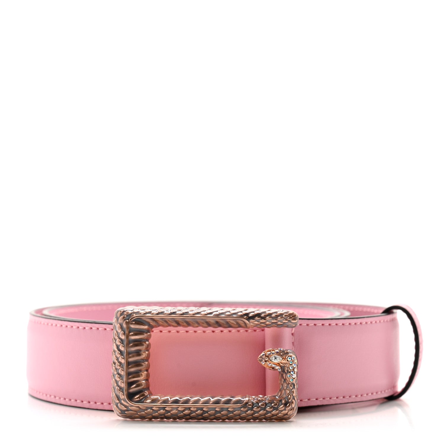 Gucci Plutone Calfskin Enamel Crystal Square G Snake 30mm Belt 80 32 Sugar Pink 1 of 6