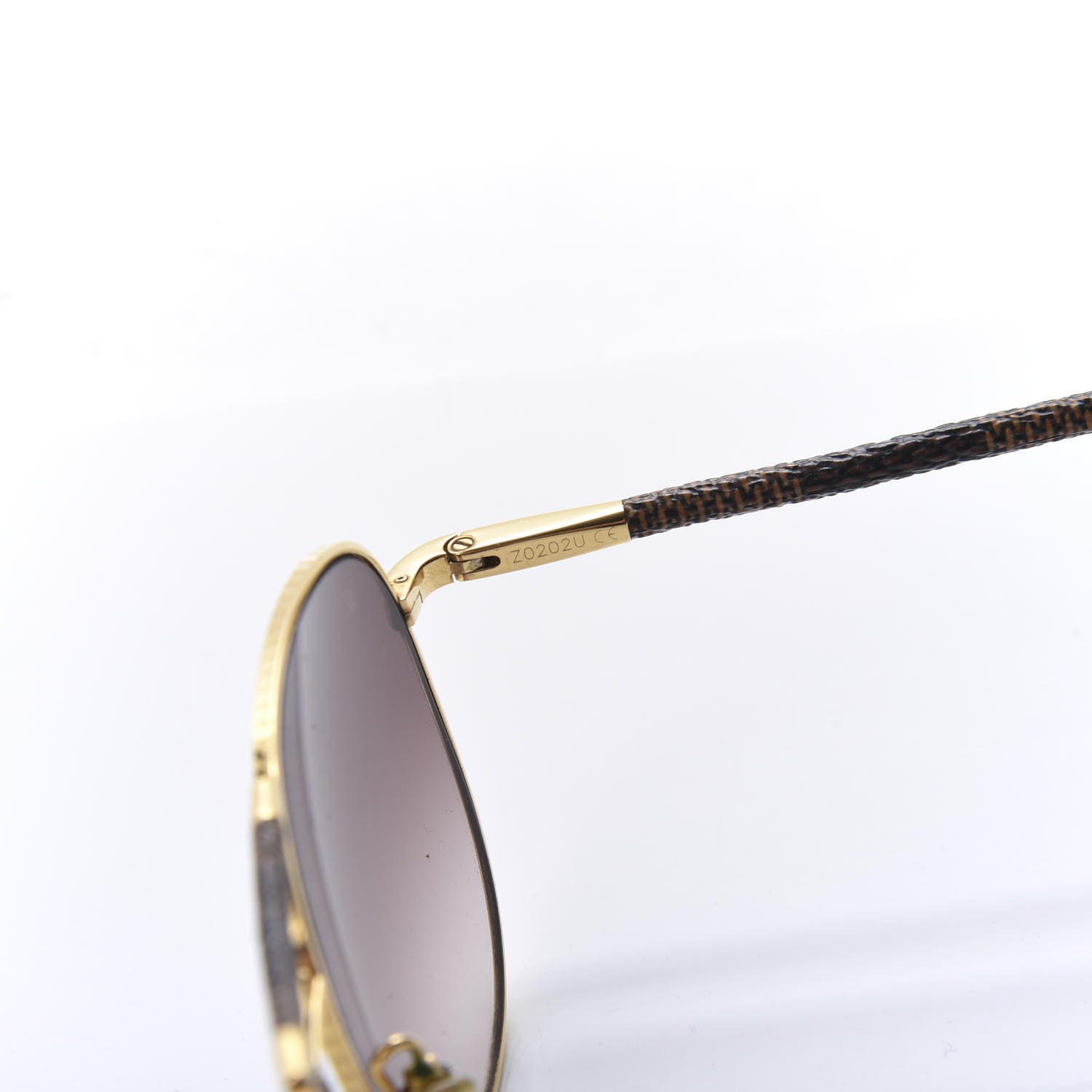 Louis Vuitton Damier Ebene Conspiration Pilote Aviator Sunglasses Z0202U Gold 6 of 8