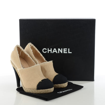 Chanel Toile Cap Toe Espadrille Pumps 36.5 Beige Black 5 of 9