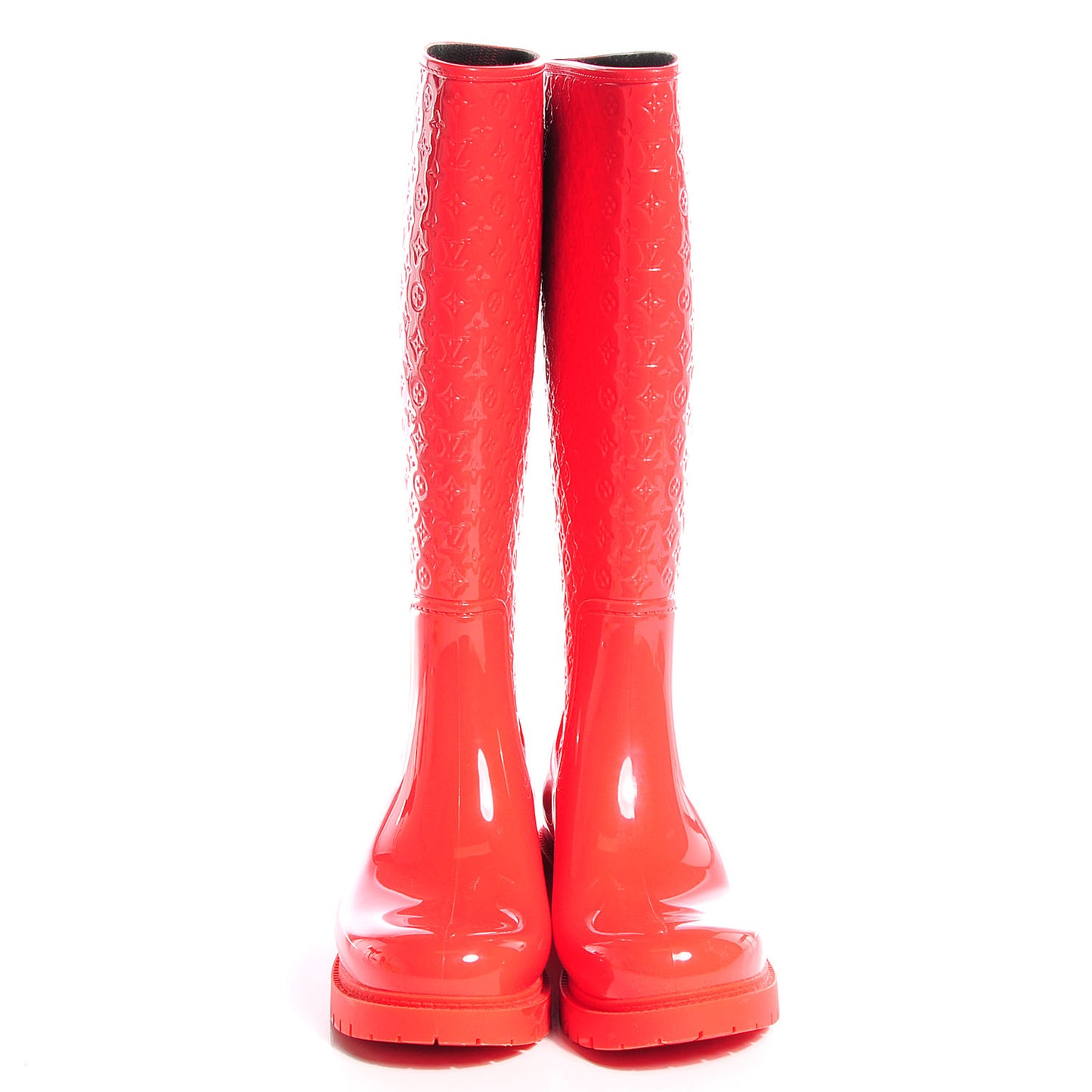Rubber Embossed Monogram Splash Rain Boots 36 Coral