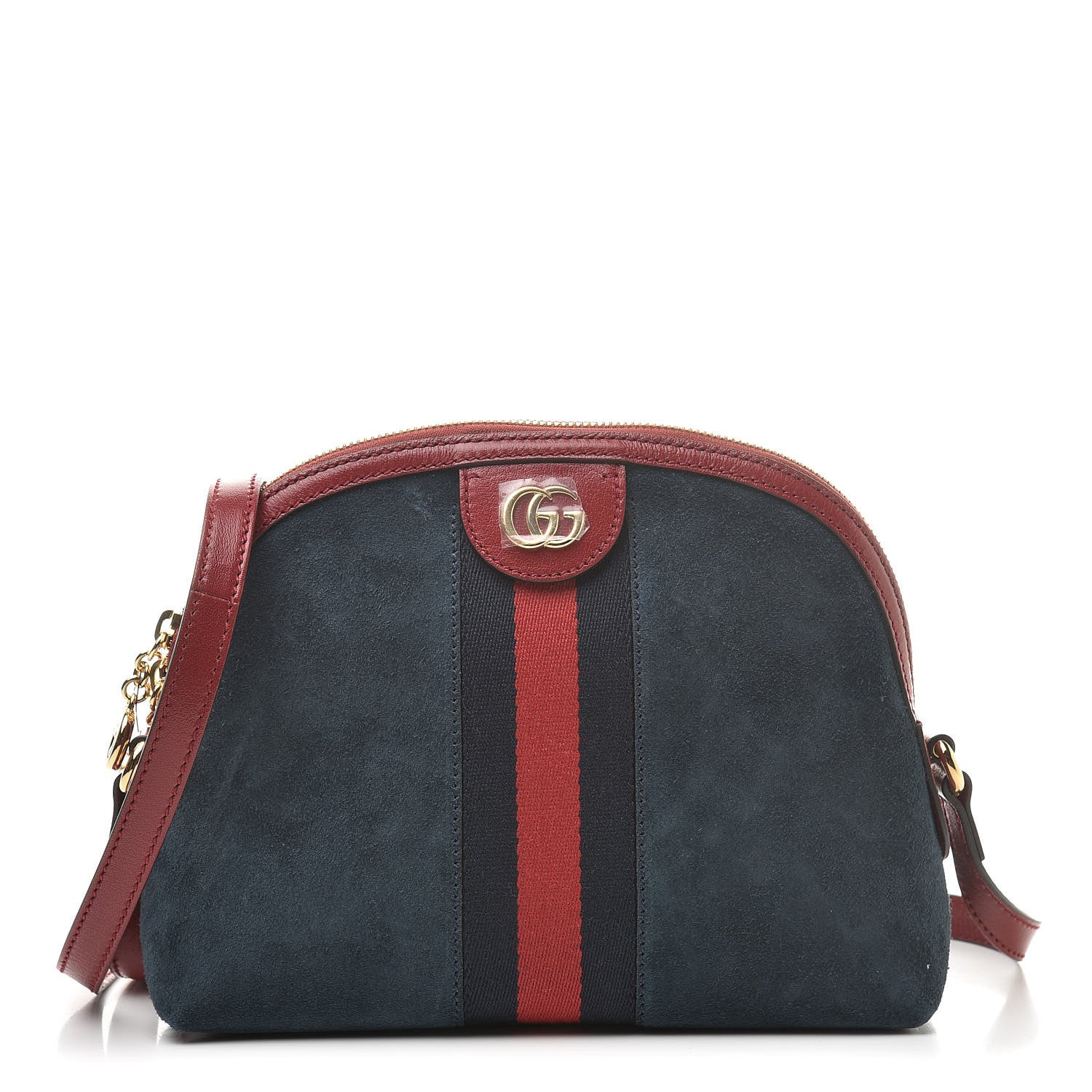 Gucci Suede Calfskin Web Small Ophidia Dome Shoulder Bag New Blue Romantic Cherry 1 of 11