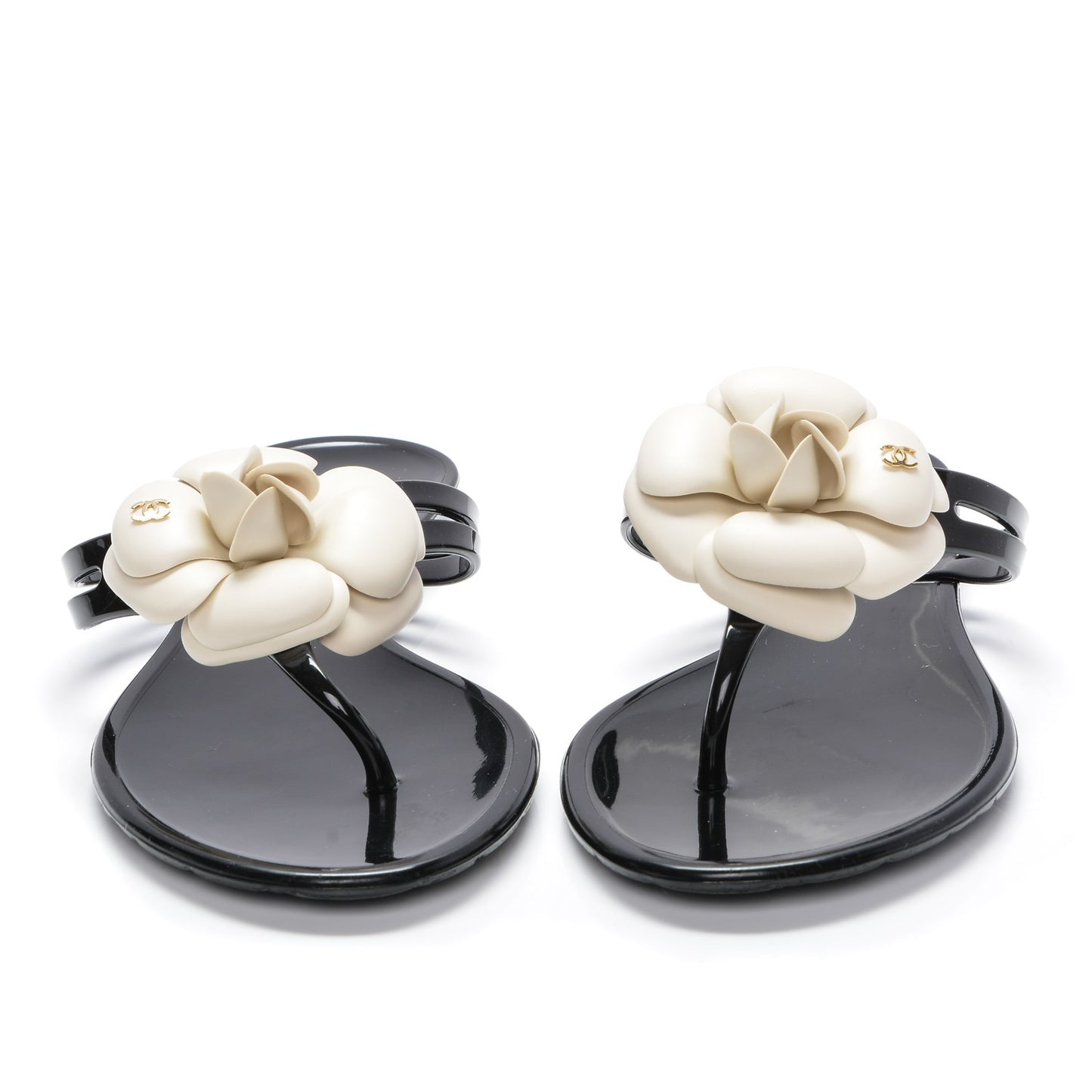 Jelly Camellia Thong Sandals 38 Black Ivory
