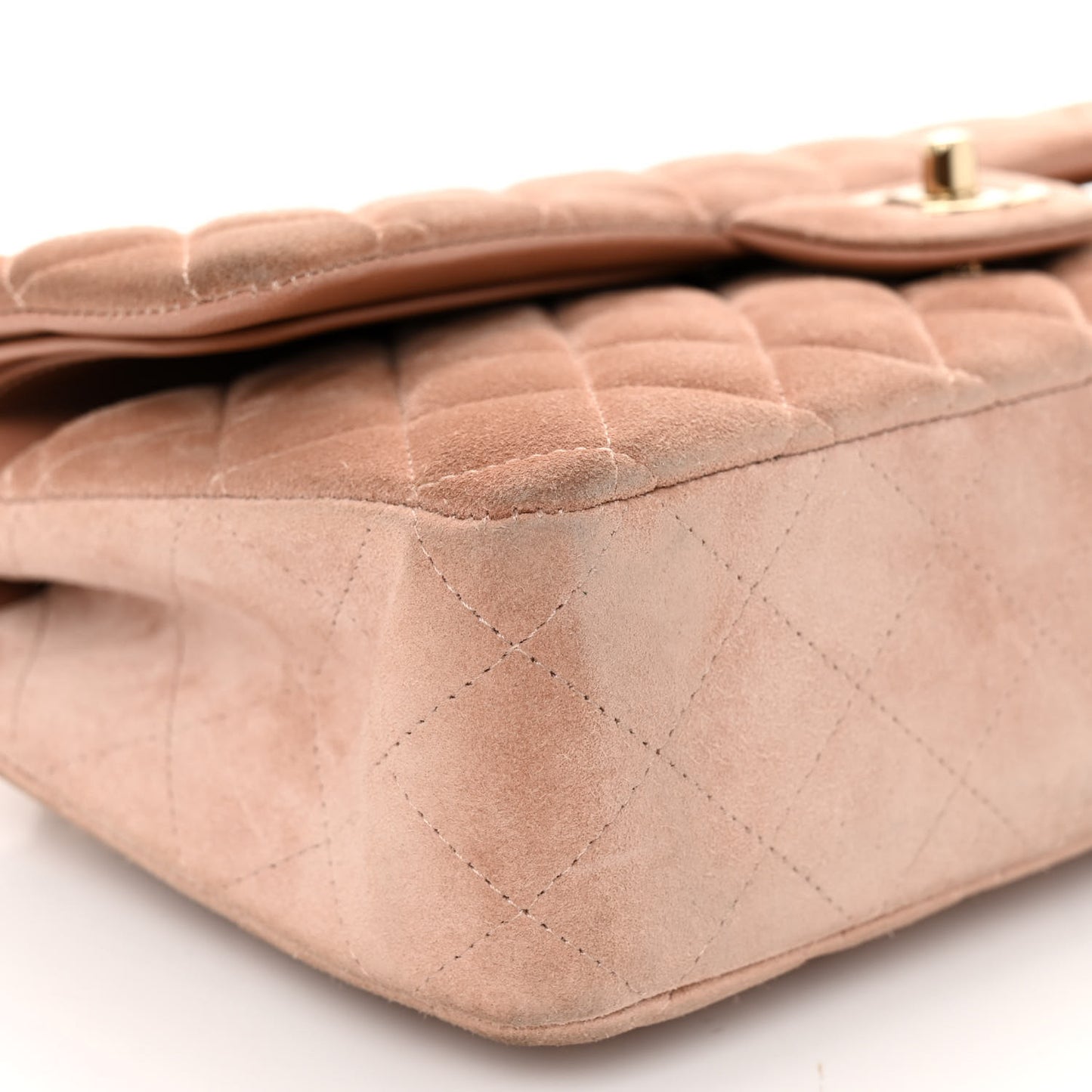 Suede Quilted Medium Double Flap Light Pink