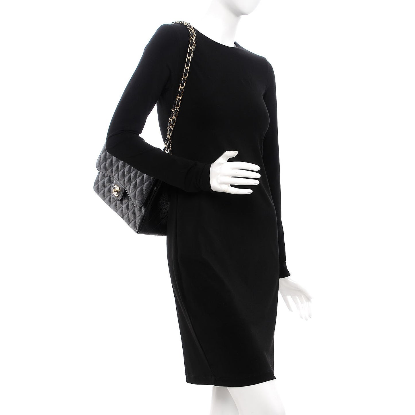 Caviar Quilted Jumbo Double Flap Black