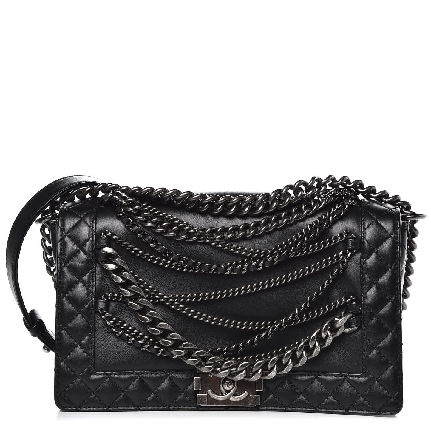 Calfskin Enchained Medium Boy Flap Black