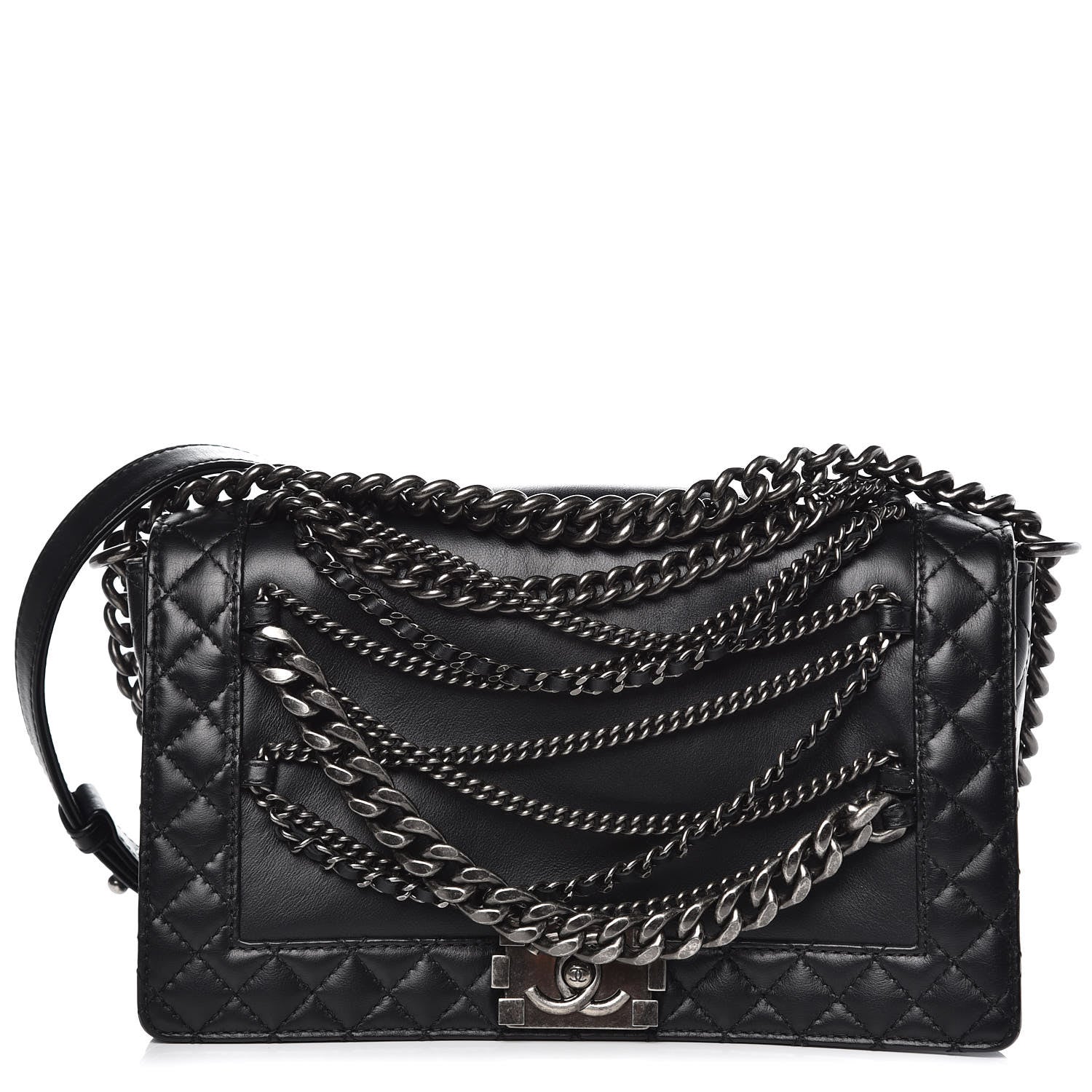 Chanel Calfskin Enchained Medium Boy Flap Black 1 of 9