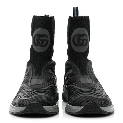 Gucci Rubber Technical Fabric Mens Ultrapace R Mid Top Sock Sneakers 8 Black Grey Silver Loess 2 of 8